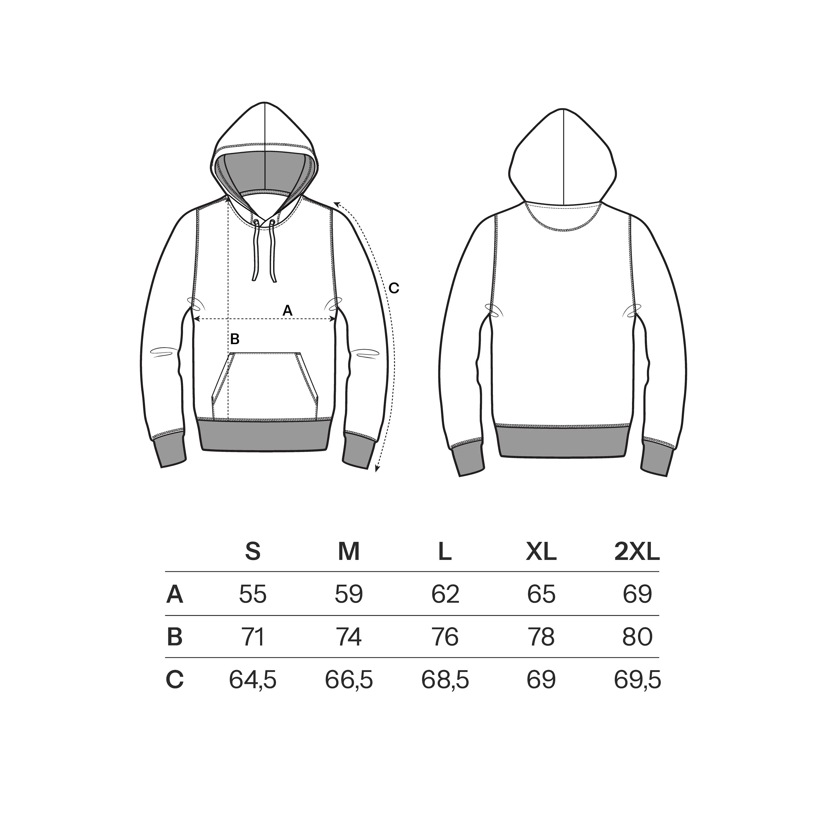Größentabelle Hoodie